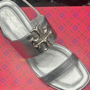Tory Burch Metallic Silver Sandals